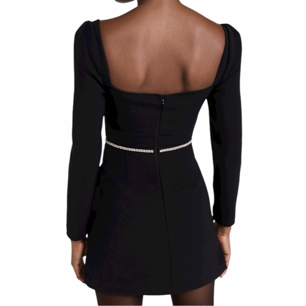 Self Portrait Black Crepe Diamante Detail Mini Dress, Size 8 - Picture 5 of 13